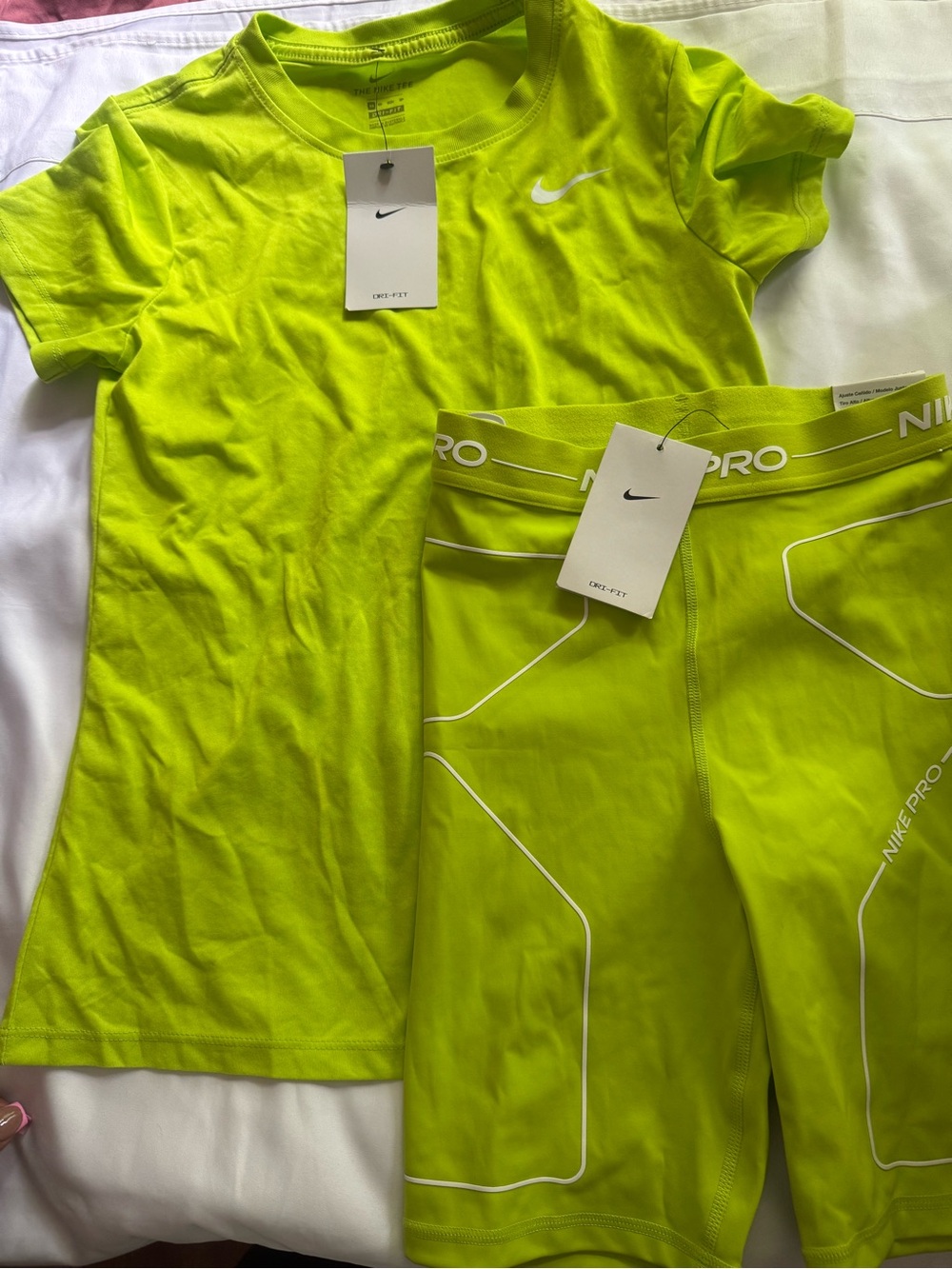 Nike Neon Yellow Performance Tee and Pro Compression Shorts